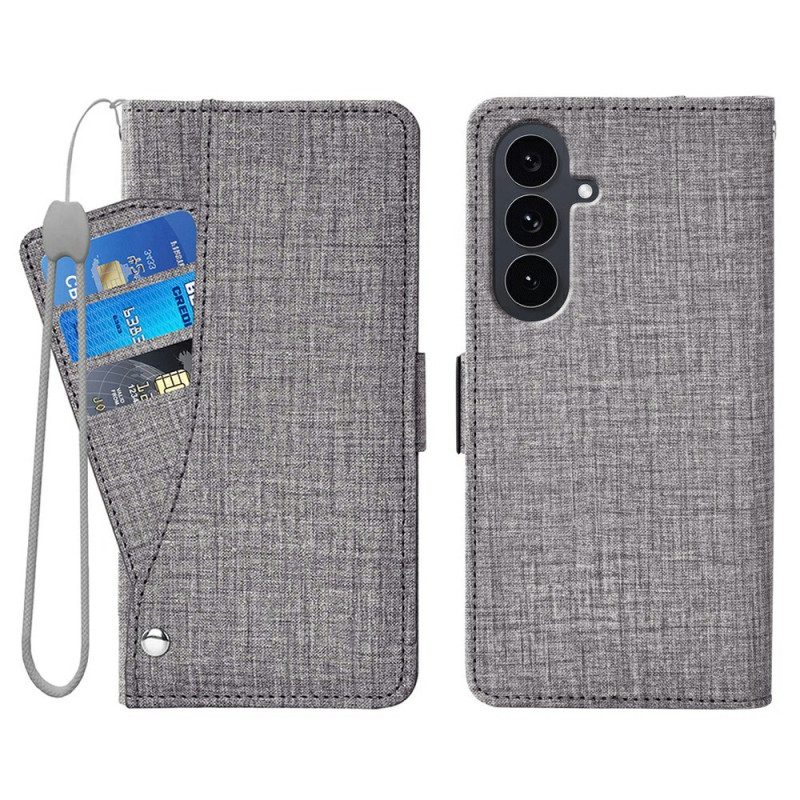 Lederhüllen Für Samsung Galaxy S26 Mit Denim-textur Und Drehbarem Kartenhalter