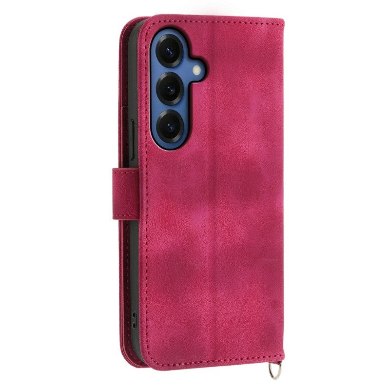 Lederhüllen Samsung Galaxy S26 Blumenmuster In Wildlederoptik Mit Riemen