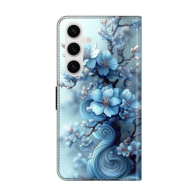 Lederhüllen Samsung Galaxy S26 Handyhülle Eisblaue Blumen