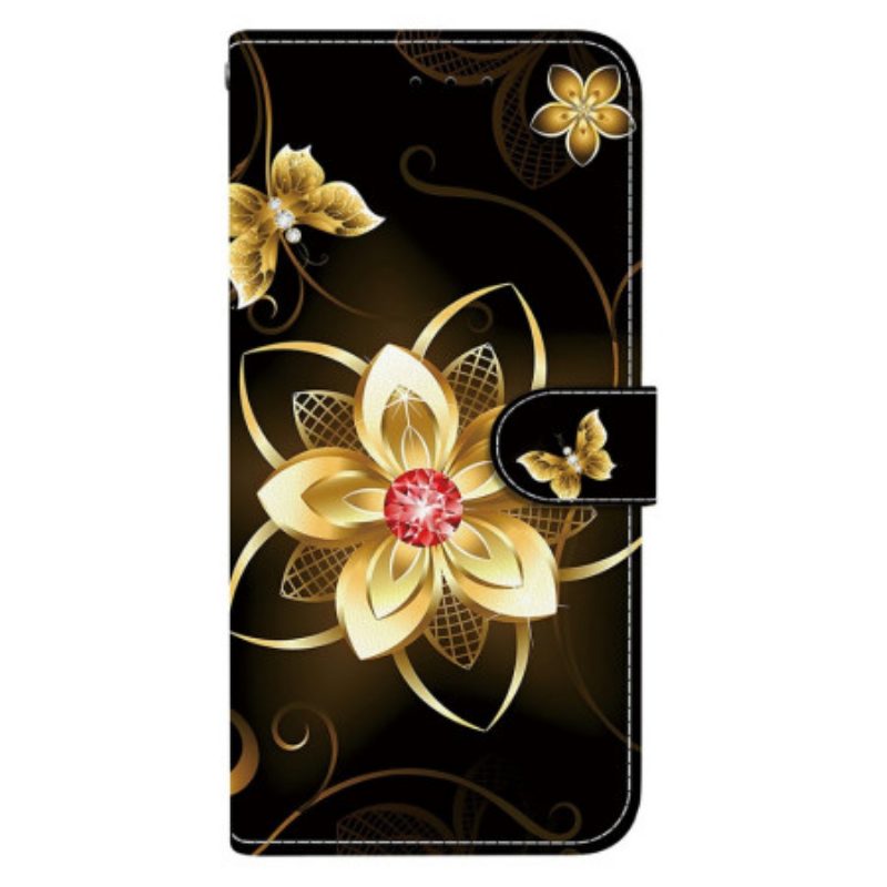 Lederhüllen Samsung Galaxy S26 Handyhülle Goldene Blume