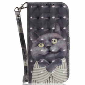 Lederhüllen Samsung Galaxy S26 Handyhülle Graues Katzen-lanyard