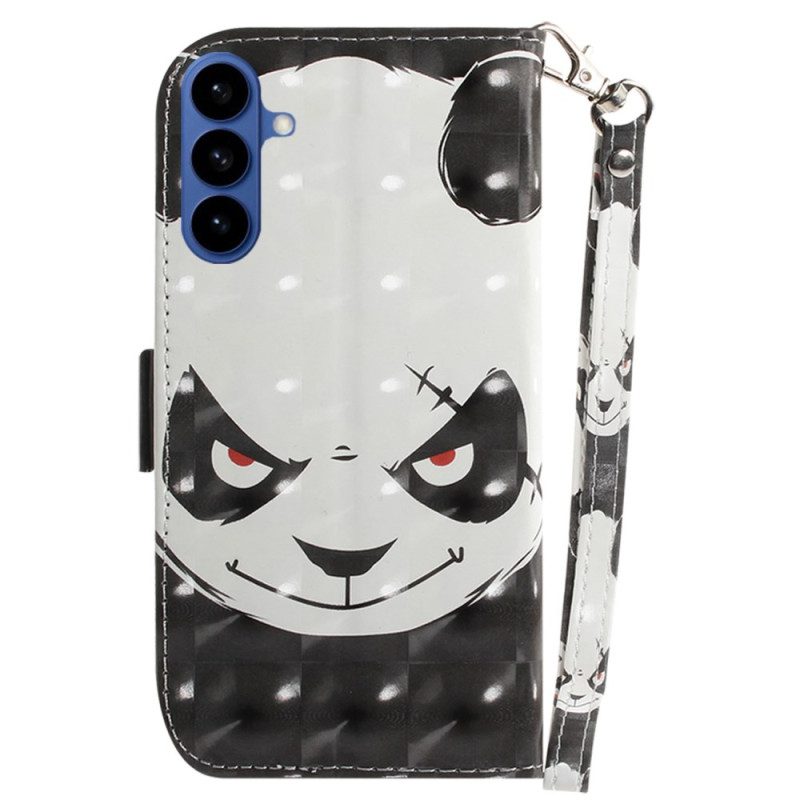 Lederhüllen Samsung Galaxy S26 Handyhülle Wütendes Panda-lanyard