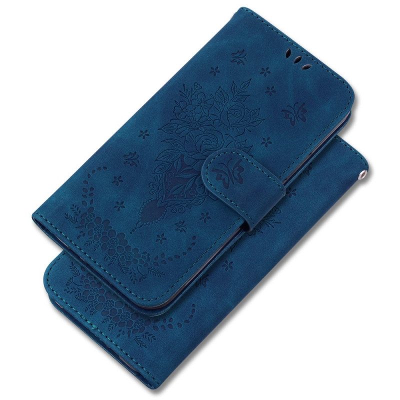 Lederhüllen Für Xiaomi 12 / 12X Mit Kordel Riemchenrosen Und Schmetterlinge
