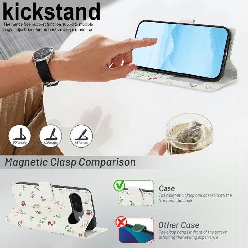 Lederhüllen Google Pixel 10 / 10 Pro Handyhülle Riemen Mit Blumenmuster