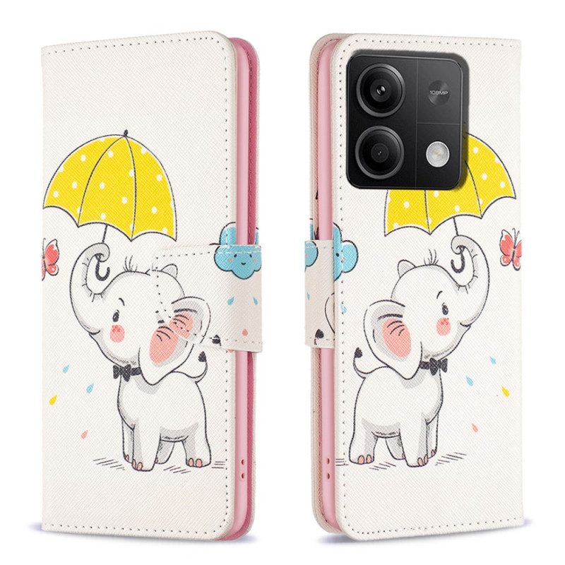 Lederhüllen Xiaomi Redmi Note 13 4g Handyhülle Regenschirm Und Elefant