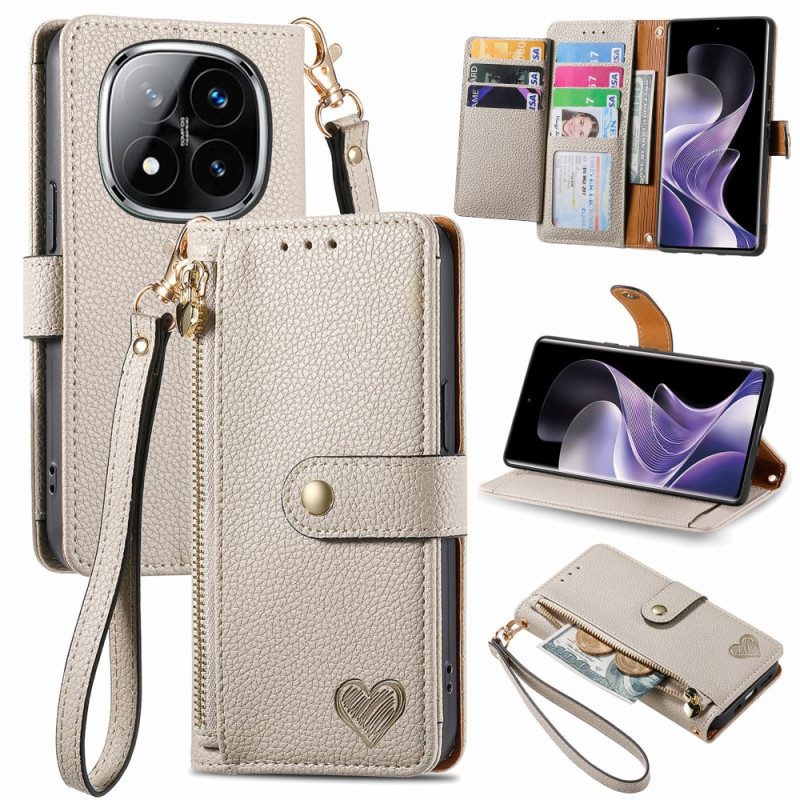 Lederhüllen Für Xiaomi Redmi Note 14 Pro 5g Herzmuster Mit Rfid-schutz