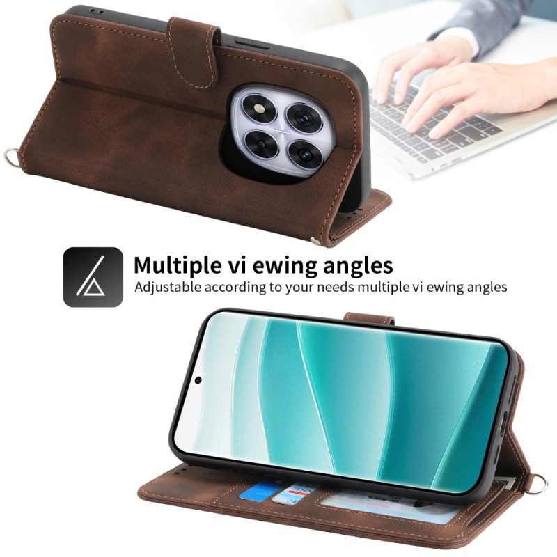 Lederhüllen Für Xiaomi Redmi Note 14 Pro 5g Spitzenmuster Mit Riemen Und Schulterriemen