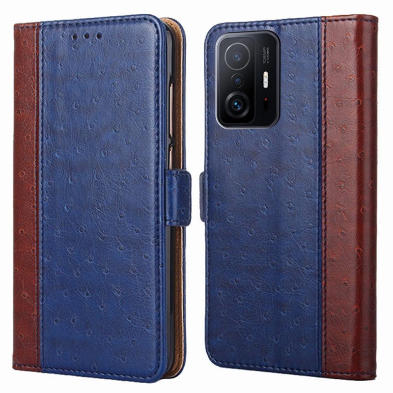 Flip Case Für Xiaomi 11T / 11T Pro Zweifarbige Straußenhautstruktur