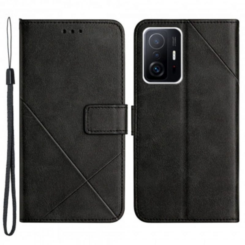 Lederhüllen Für Xiaomi 11T / 11T Pro Mit Kordel Geometrischer Lederstil Mit Riemchen