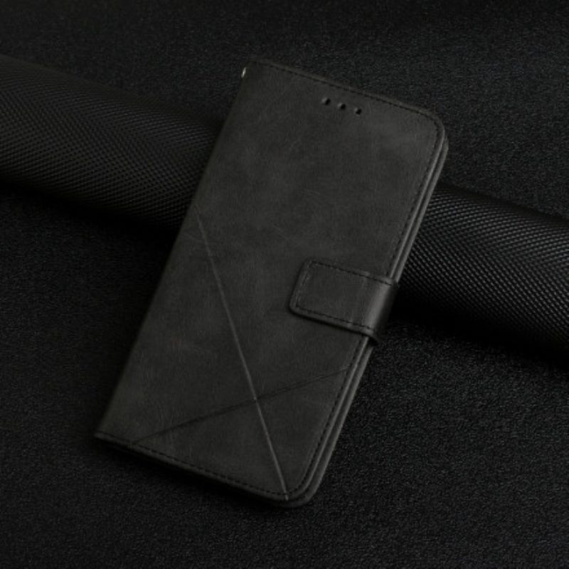 Lederhüllen Für Xiaomi 11T / 11T Pro Mit Kordel Geometrischer Lederstil Mit Riemchen