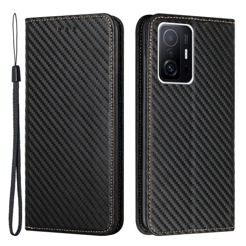 Schutzhülle Für Xiaomi 11T / 11T Pro Mit Kordel Flip Case Kohlefaserarmband
