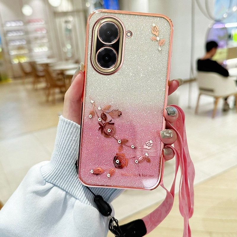 Hülle Poco C71 Handyhülle Blumen Strasssteine Und Kadem-riemen