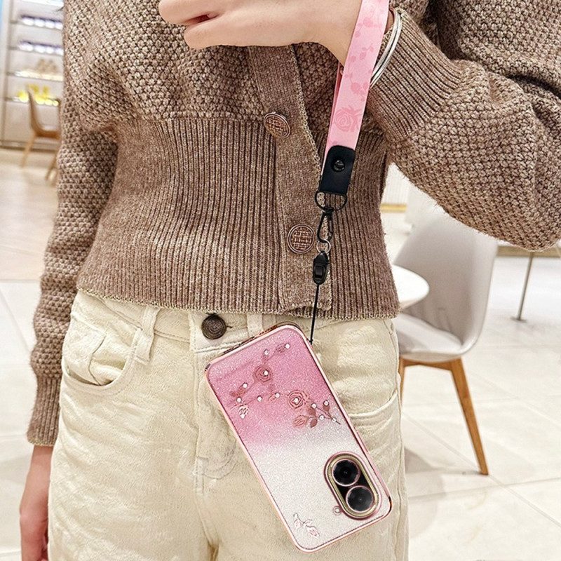 Hülle Poco C71 Handyhülle Blumen Strasssteine Und Kadem-riemen