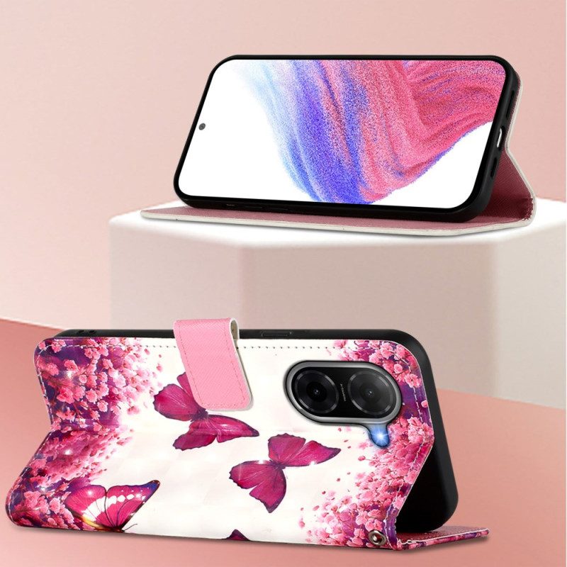 Lederhüllen Für Poco C71 Rosa Schmetterlinge