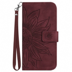 Lederhüllen Für Poco C71 Sonnenblumenmuster Mit Riemen