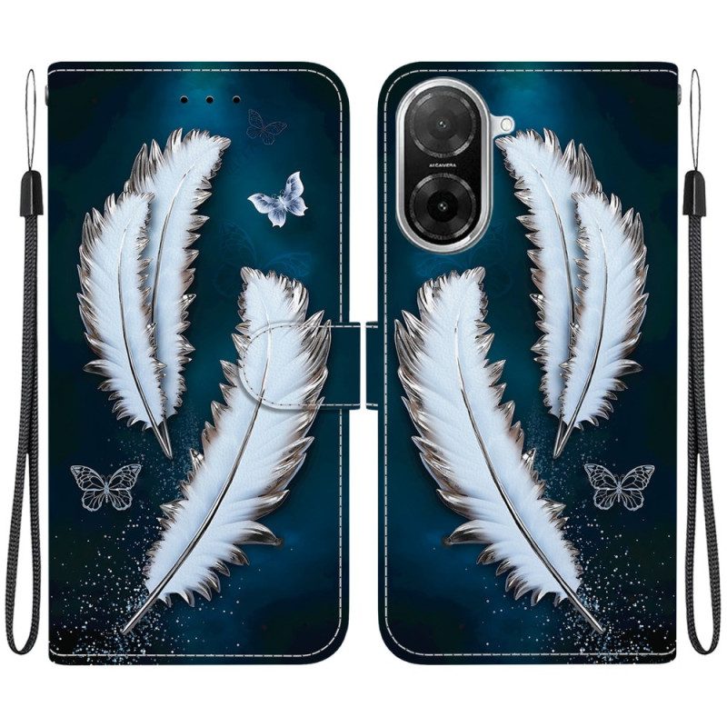 Lederhüllen Für Poco C71 Weiße Federn