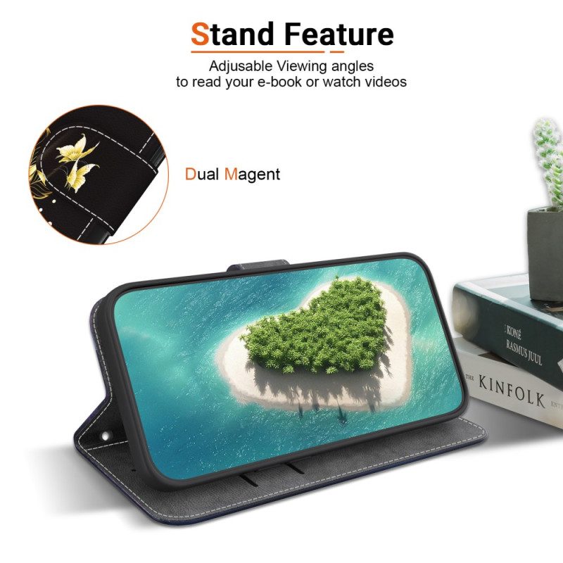 Lederhüllen Poco C71 Goldener Schmetterling Und Rose