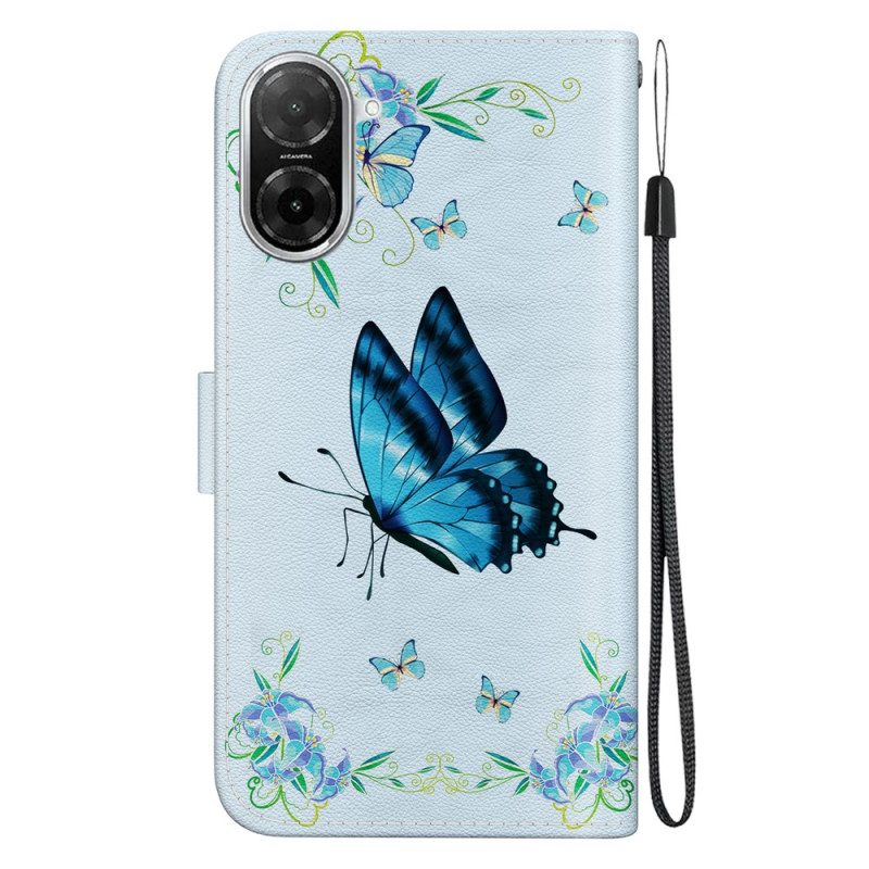 Lederhüllen Poco C71 Handyhülle Blauer Schmetterling Und Blumen