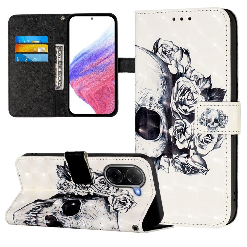 Lederhüllen Poco C71 Totenkopf Mit Blumenmuster