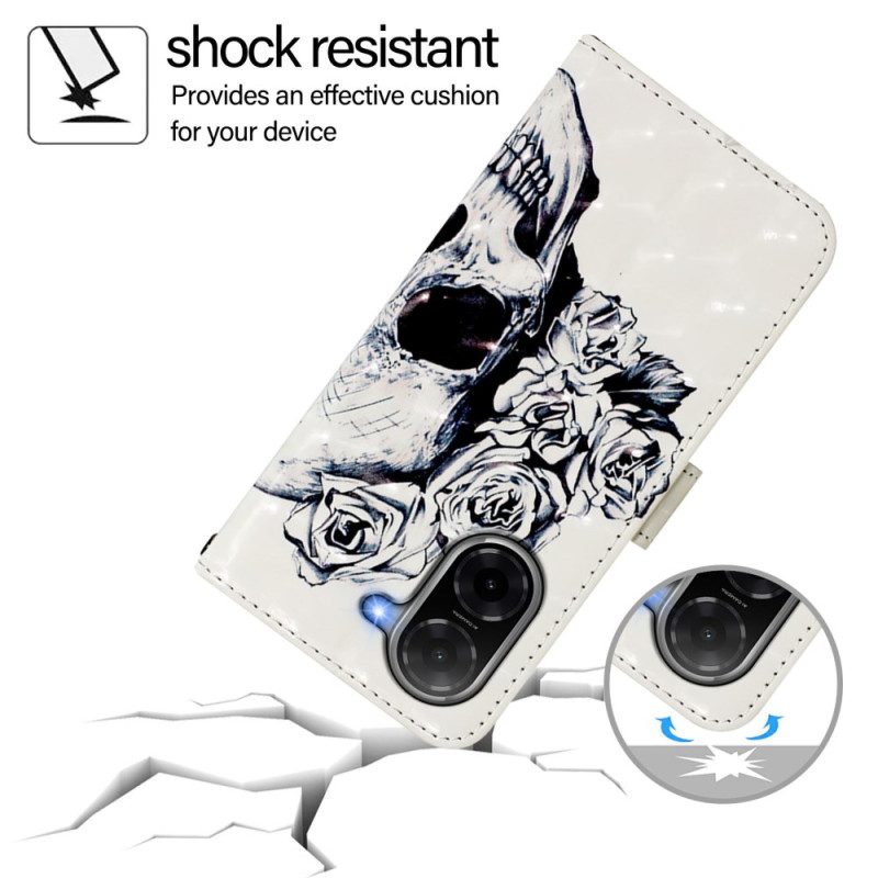 Lederhüllen Poco C71 Totenkopf Mit Blumenmuster