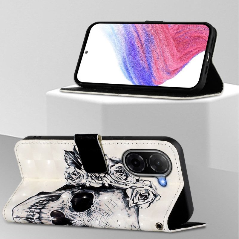 Lederhüllen Poco C71 Totenkopf Mit Blumenmuster