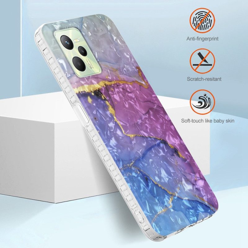 Hülle Für Realme C35 Stilvoller Blauer Marmor