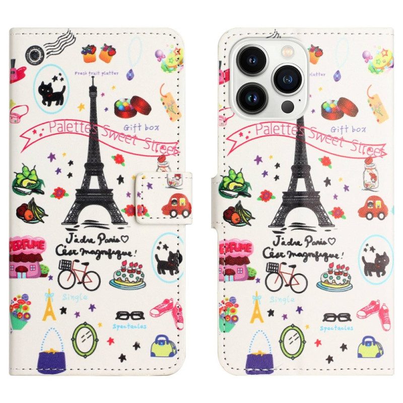 Flip Case Für iPhone 14 Pro Süßes Paris