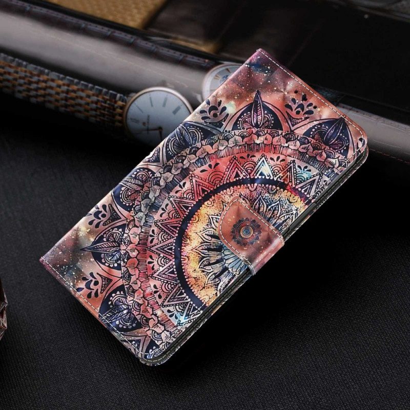 Lederhüllen Für iPhone 14 Pro Mit Kordel Buntes Riemchen-mandala
