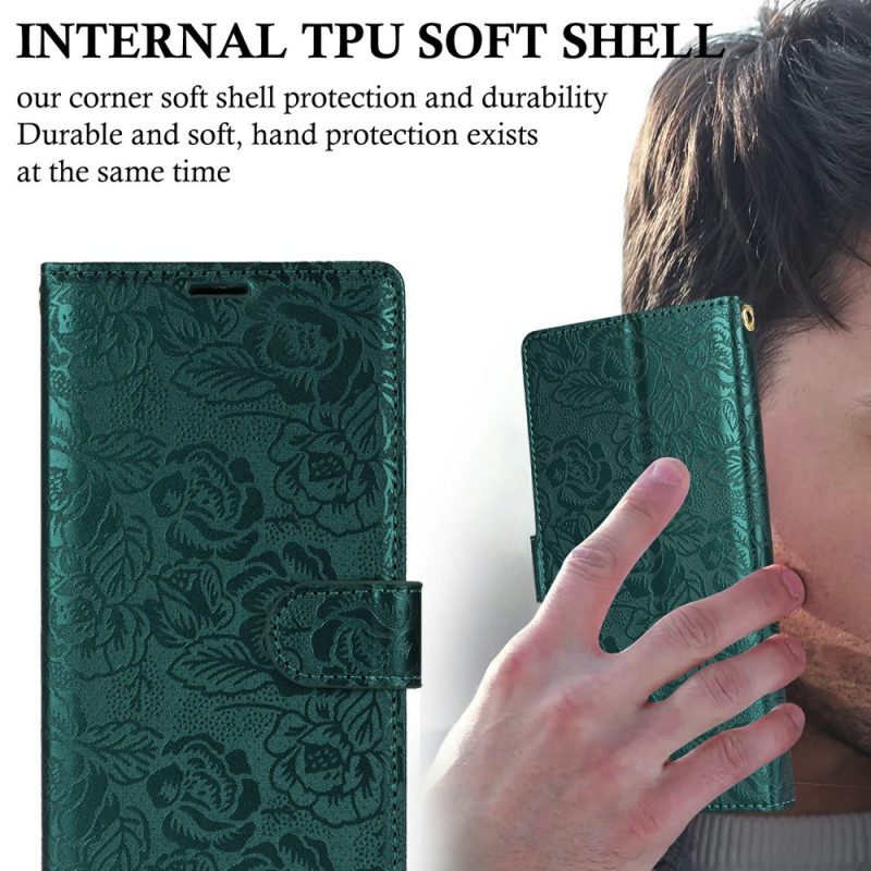 Lederhüllen Samsung Galaxy S25 5g Handyhülle Umhängeband Mit Blumenmuster