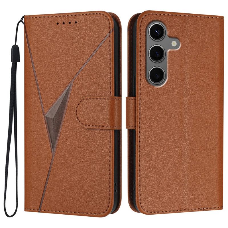 Lederhüllen Samsung Galaxy S25 5g Handyhülle Umhängeband Mit Dreiecksmuster