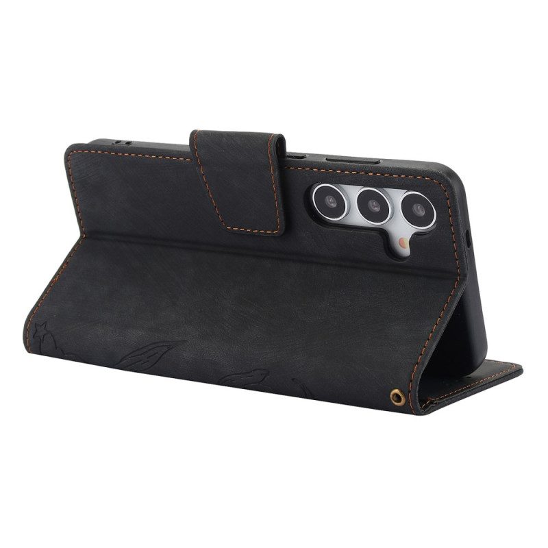 Lederhüllen Samsung Galaxy S25 5g Wildlederoptik Mit Blumenmuster