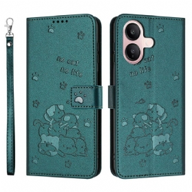 Lederhüllen Vivo V60 Lite Handyhülle Trageband Mit Katzenmuster