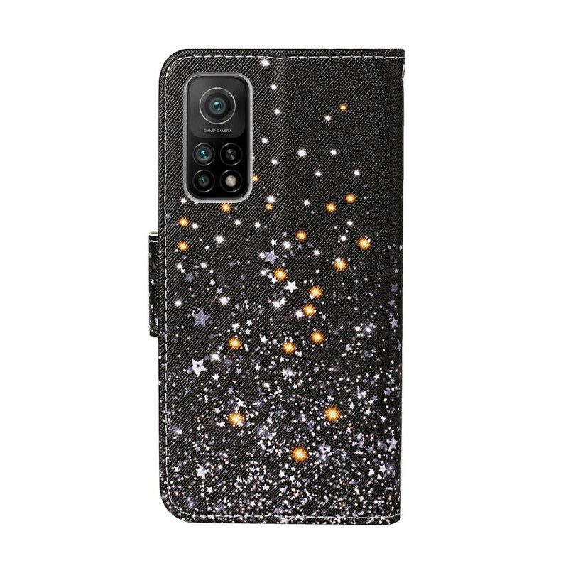 Lederhüllen Für Xiaomi Mi 10T / 10T Pro Sterne Und Pailletten Mit Schlüsselband