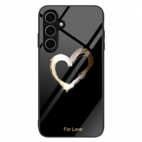 Hülle Samsung Galaxy S25 Plus 5g Handyhülle Gehärtetes Glas Mit Goldenem Herz Auf Schwarzem Hintergrund