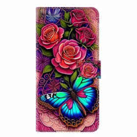 Lederhüllen Samsung Galaxy S25 Plus 5g Handyhülle Bläulicher Schmetterling