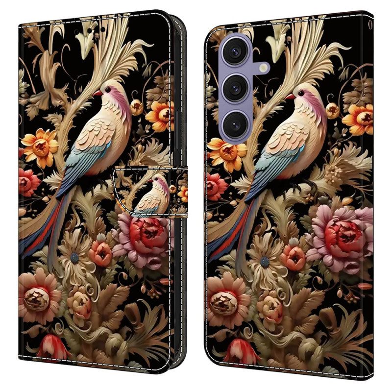 Lederhüllen Samsung Galaxy S25 Plus 5g Handyhülle Blumen Und Vögel