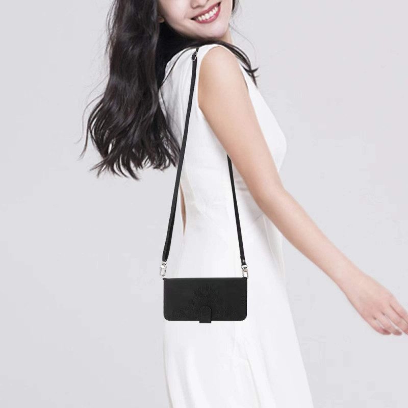 Lederhüllen Samsung Galaxy S25 Plus 5g Handyhülle Blumenmuster Und Riemen