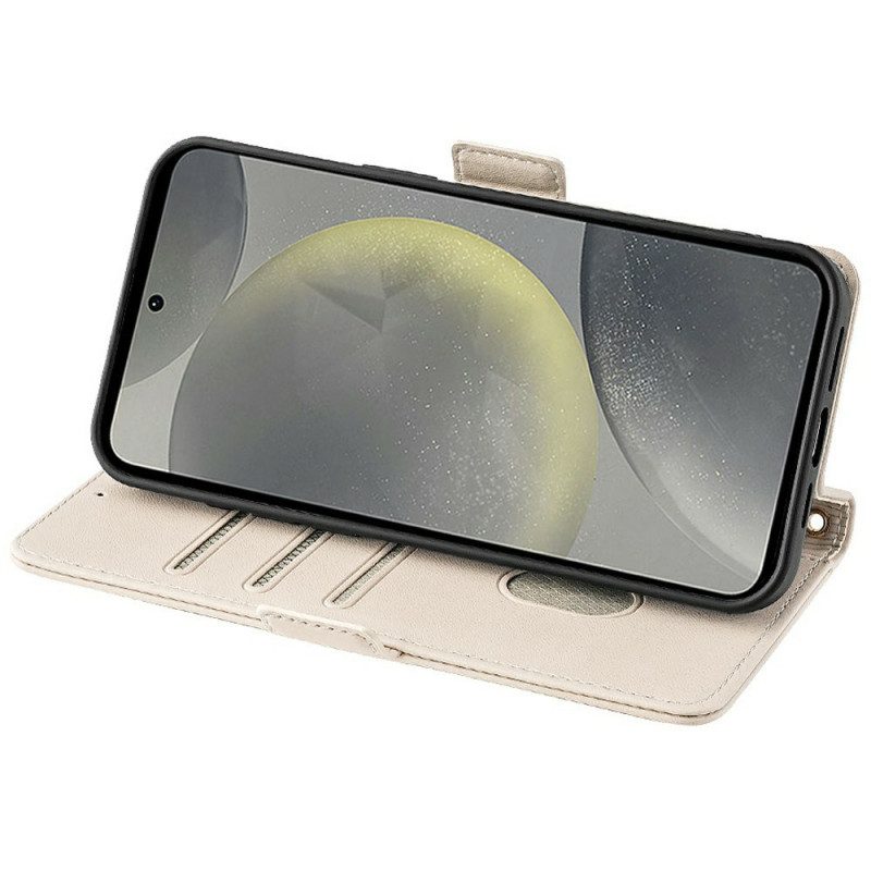 Lederhüllen Samsung Galaxy S25 Plus 5g Handyhülle Goldener Verschluss Mit Riemen