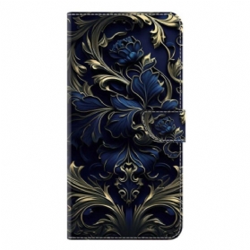 Lederhüllen Samsung Galaxy S25 Plus 5g Handyhülle Metallisch Blaue Blume