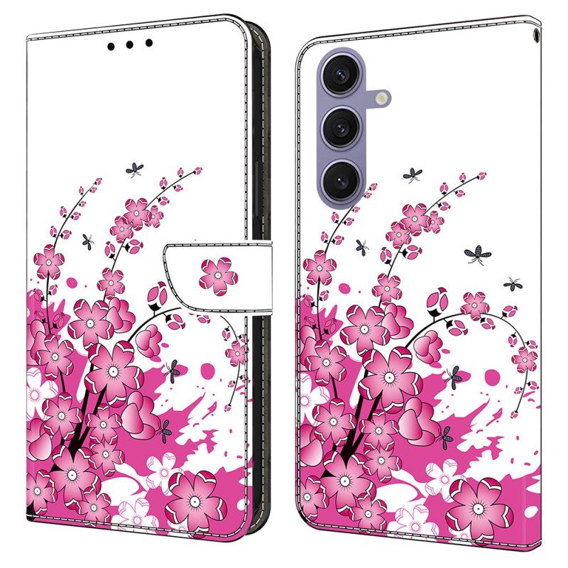Lederhüllen Samsung Galaxy S25 Plus 5g Handyhülle Rosa Blumenmuster
