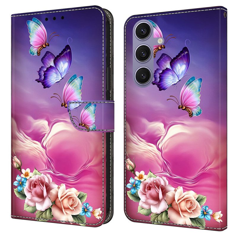 Lederhüllen Samsung Galaxy S25 Plus 5g Handyhülle Schmetterlinge Und Kleine Blumen
