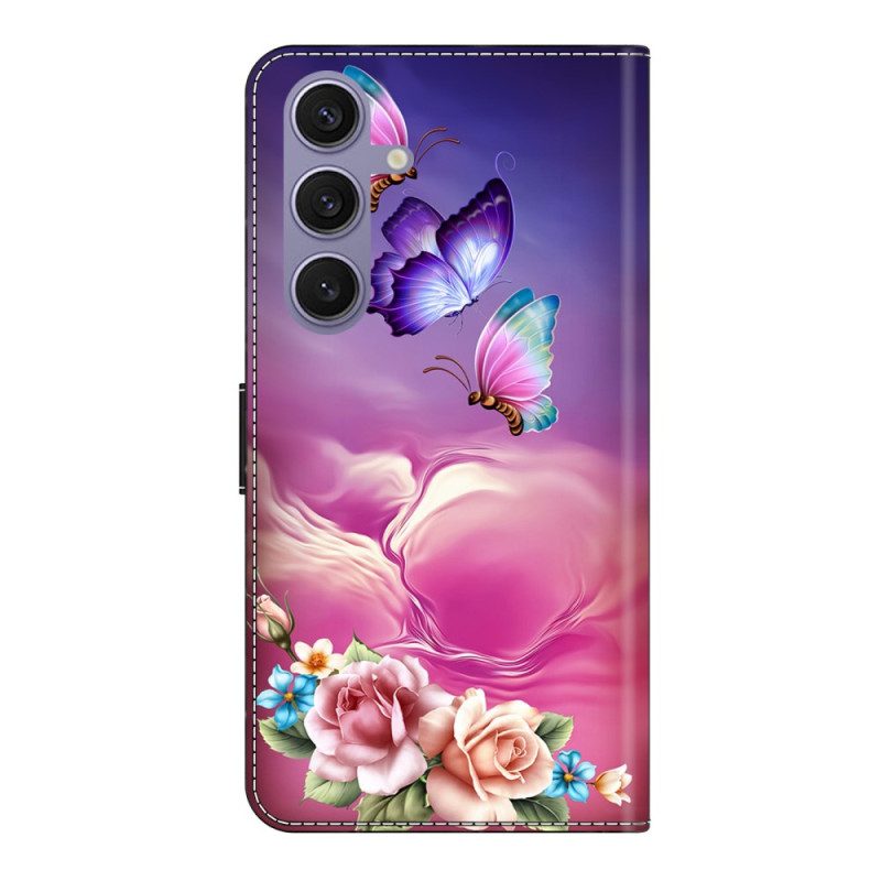 Lederhüllen Samsung Galaxy S25 Plus 5g Handyhülle Schmetterlinge Und Kleine Blumen