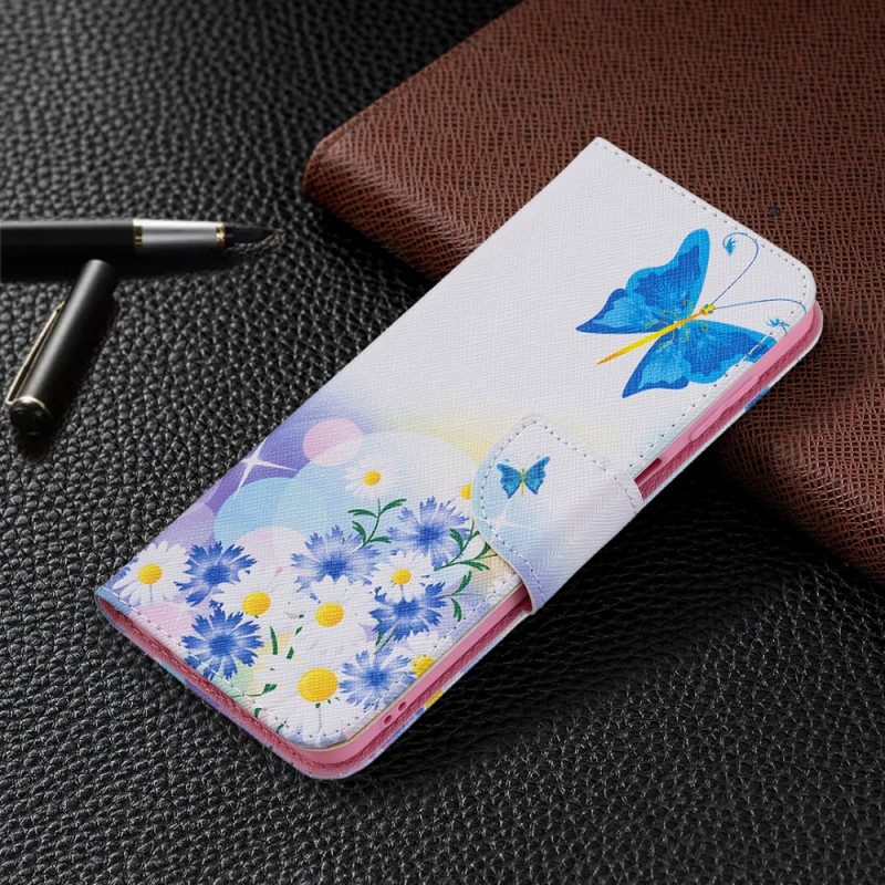 Lederhüllen Für Samsung Galaxy M32 Bemalte Schmetterlinge Und Blumen