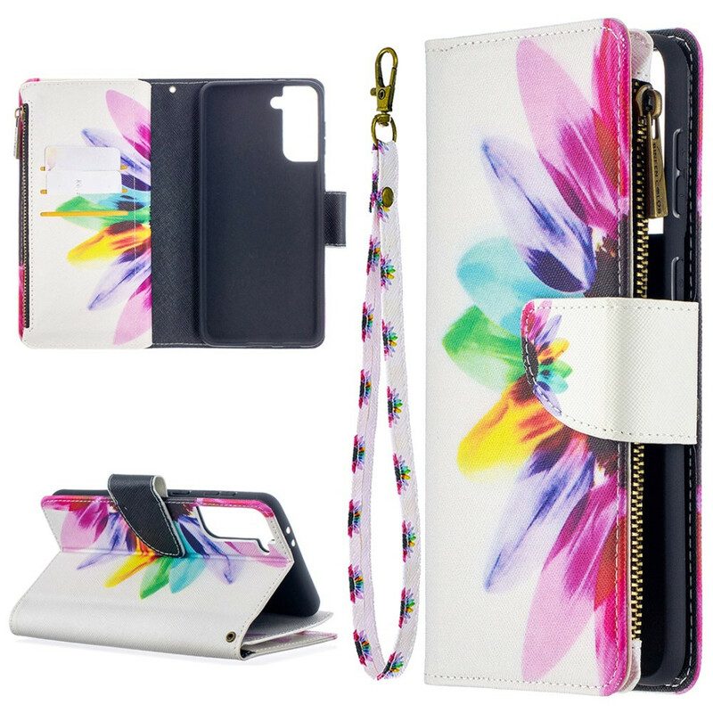 Lederhüllen Für Samsung Galaxy S21 Plus 5G Aquarell-blumen-reißverschlussbeutel