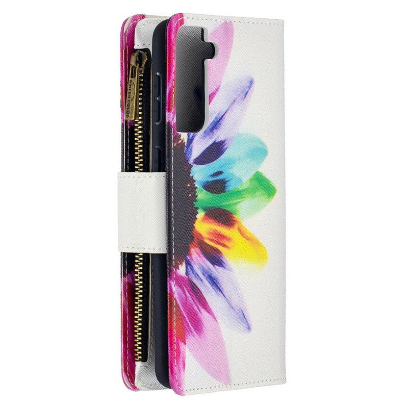 Lederhüllen Für Samsung Galaxy S21 Plus 5G Aquarell-blumen-reißverschlussbeutel