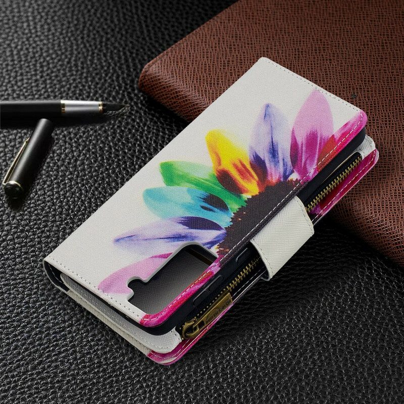 Lederhüllen Für Samsung Galaxy S21 Plus 5G Aquarell-blumen-reißverschlussbeutel