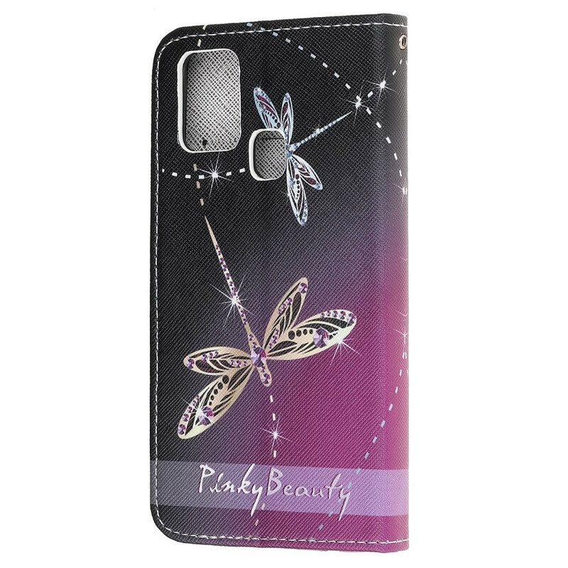 Flip Case Für Samsung Galaxy M21 Mit Kordel Riemchenlibellen