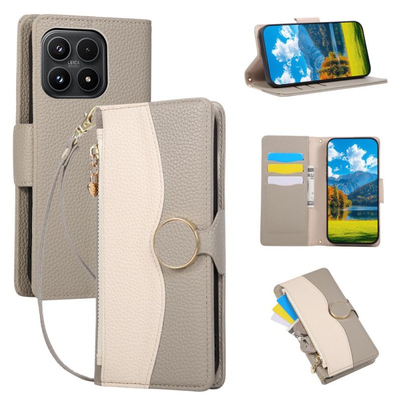 Lederhüllen Für Xiaomi 17 Zweifarbige Geldbörse Mit Handschlaufe