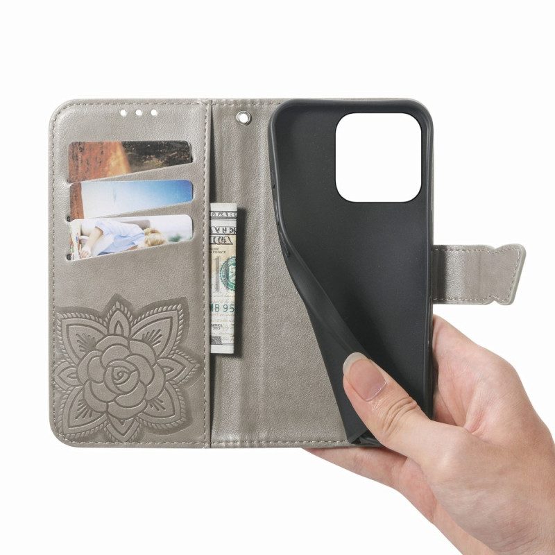 Lederhüllen Xiaomi 17 Handyhülle 3d-schmetterling Und Strasssteine