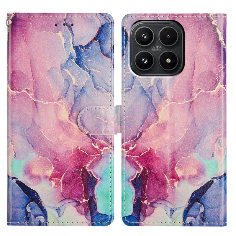 Lederhüllen Xiaomi 17 Handyhülle Grün-rosa Marmor